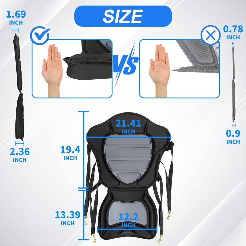 HLOGREE Kayak Seats - 1/2 Pck, Thicken Padded Seat Cushion with Back Support, Canoe & Ocean Sup Compatible - Image 2